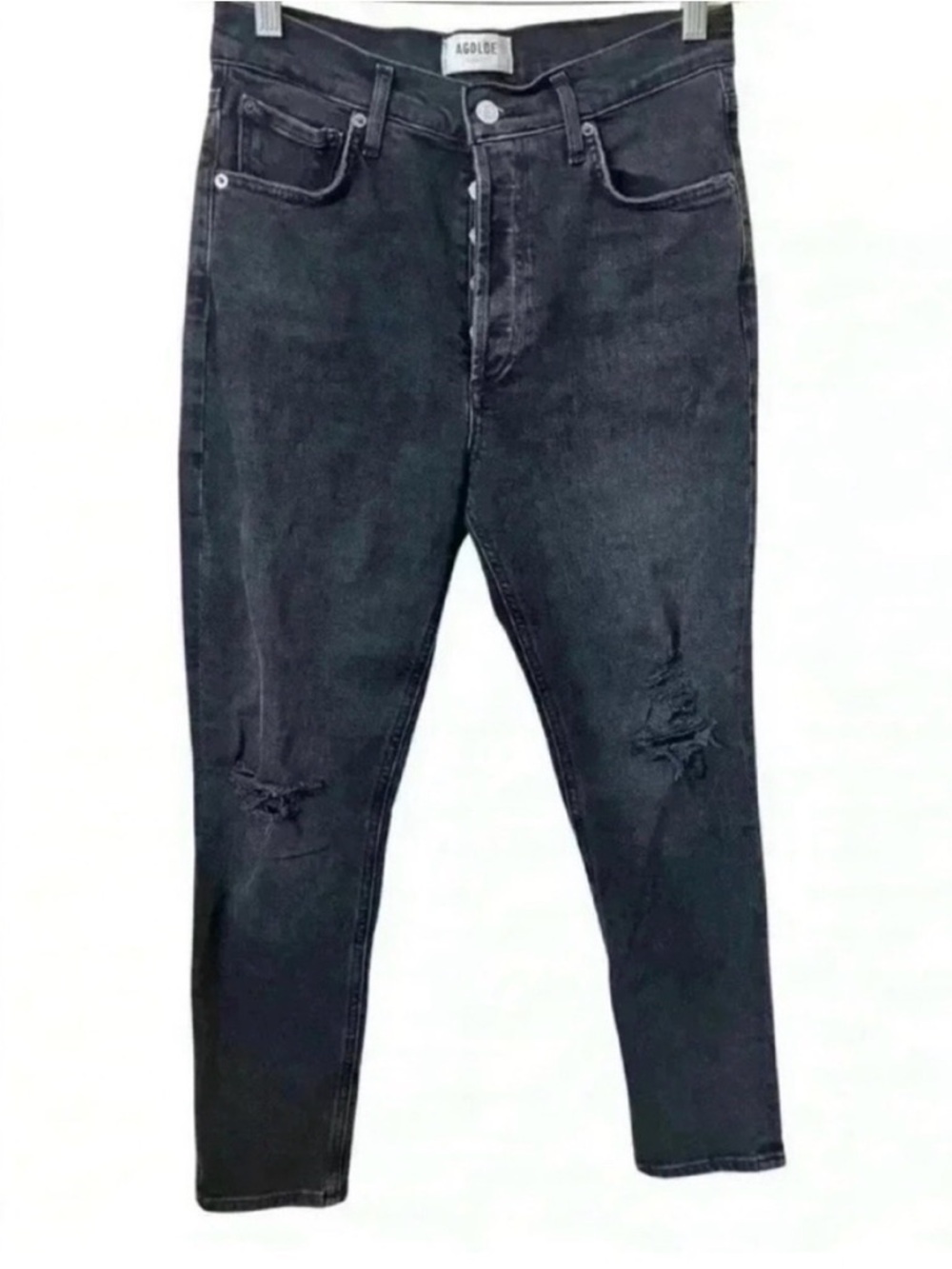 Agolde Jeans Nico Slim Fit Black Distressed High Rise Jeans